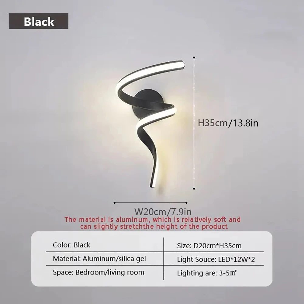 Modern LED Wall Lamp Minimalist Spiral Wall Light Curve Home Decor Fixture Surface Mount Art Led Wall Sconce For Bedroom Balcony