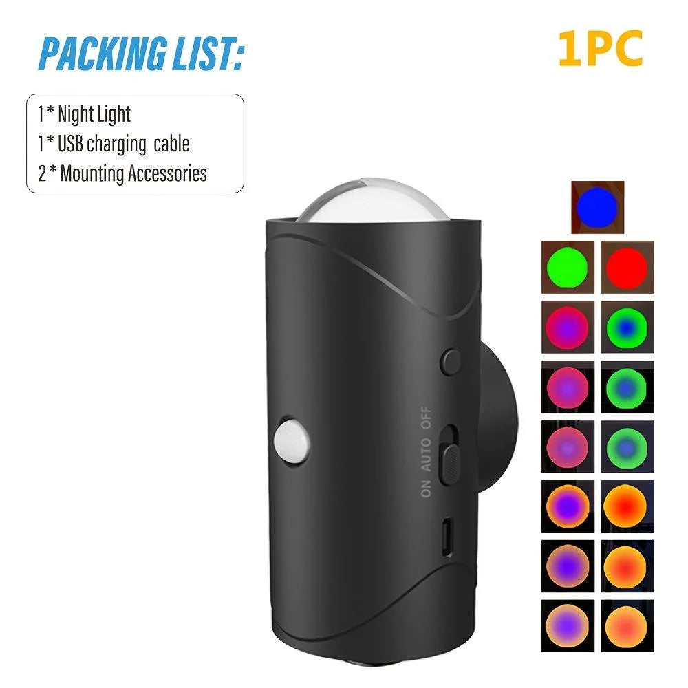 RGB Gradient LED Night Light with Motion Sensor Wall Lamp Rechargeable Ambient Light Dimmable Indoor Lights Magnetic Step Lamp