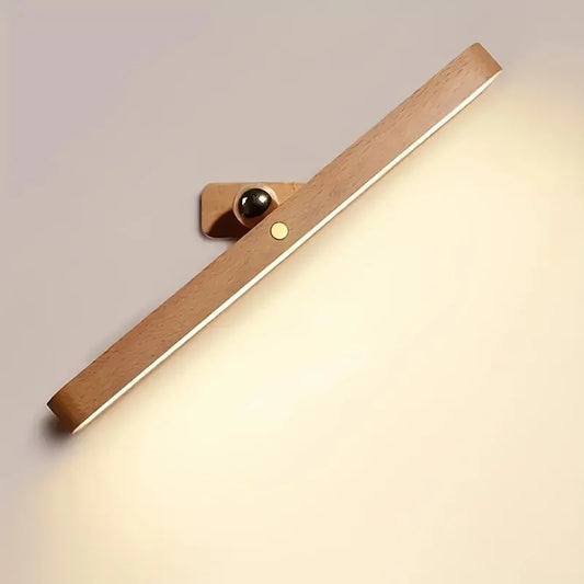 Modern Wooden LED Night Light - Touch-Controlled, Rechargeable, Wall Mount or Freestanding Lamp, Wireless LED Makeup Light