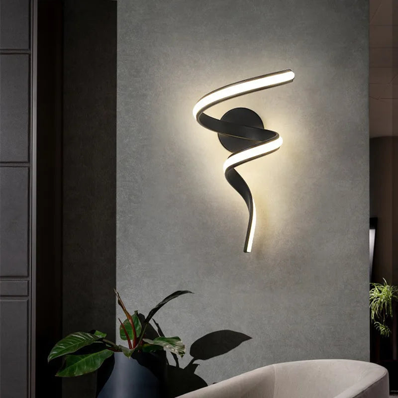 Modern LED Wall Lamp Minimalist Spiral Wall Light Curve Home Decor Fixture Surface Mount Art Led Wall Sconce For Bedroom Balcony