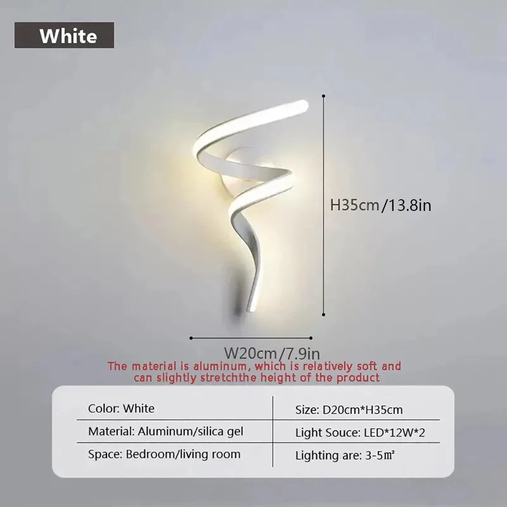 Modern LED Wall Lamp Minimalist Spiral Wall Light Curve Home Decor Fixture Surface Mount Art Led Wall Sconce For Bedroom Balcony