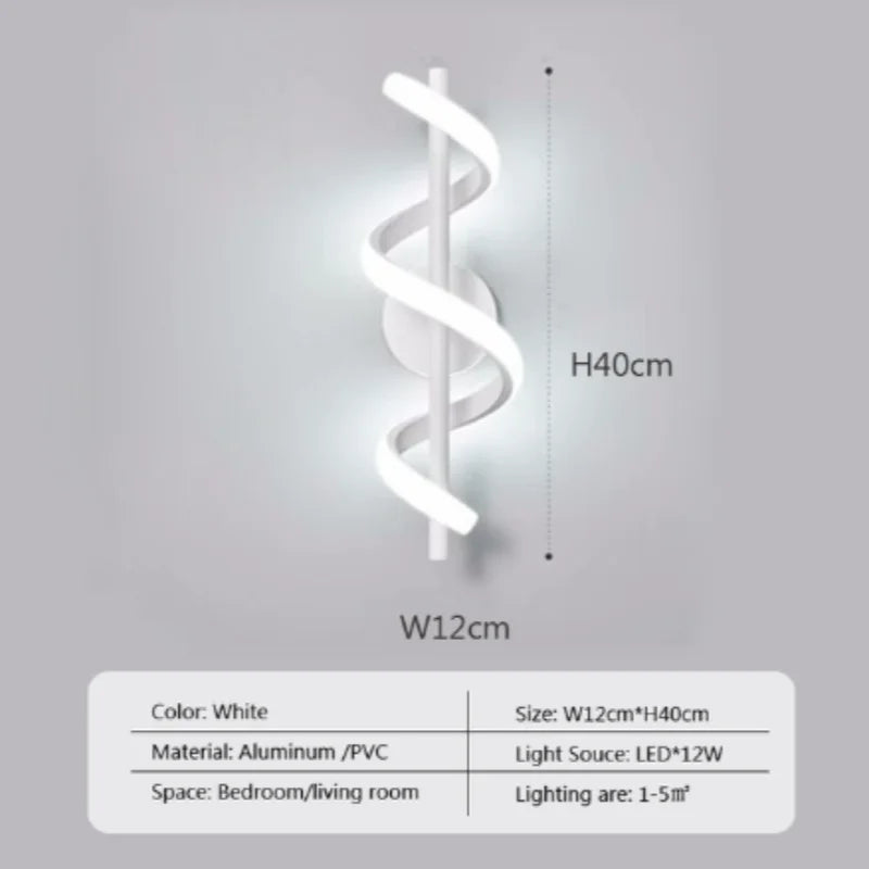 Modern LED Wall Lamp Minimalist Spiral Wall Light Curve Home Decor Fixture Surface Mount Art Led Wall Sconce For Bedroom Balcony